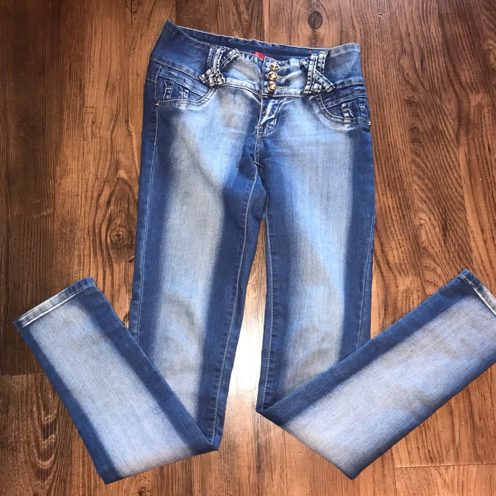 🔥 GOGO JEANS UNIQUED 2 tone Blue Women's Skinny Jeans size 3 juniors